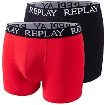 REPLAY Basic Cuff Logo 2pz Bóxer, Red/Black, L para Hombre