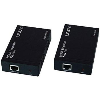 Lindy 70m C6 HDMI Extender with HDBaseT & IR Technology, AV Transmitter & Receiver, Black
