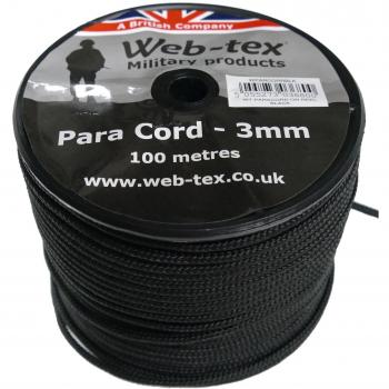 Web-tex - Rollo de cordón Paracord de 3 mm - 100 Metros - Negro