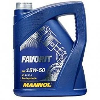 Aceite de Motor MANNOL Favorit 15W-50 | 5L | Base Hidrosintética | API SL/CH-4 | Protección Antidesgaste | Compatible con Motores Gasolina y Diésel