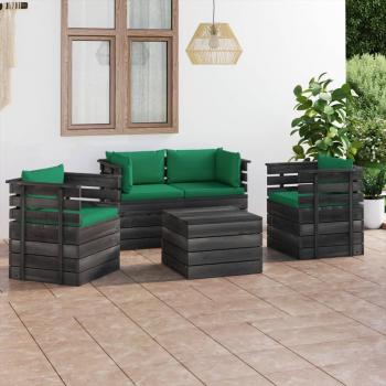 Muebles de palés de jardín 5 piezas con cojines de madera maciza de pino