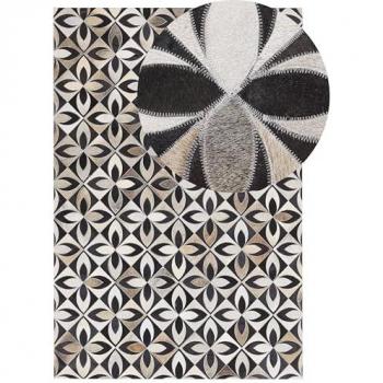 Alfombra de Piel de Vaca Multicolor 140 x 200 cm Patrón Floral Patchwork Ishan