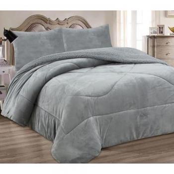 Manta Borrego Terciopelo Gruesa para Cama Matrimonio con 2 Fundas Almohada, Abrigadora para Tiempo Frío (Gris Claro, 220x240cm)