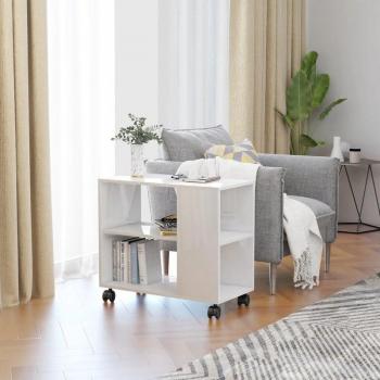 Mesa auxiliar de madera contrachapada blanca brillante 70x35x55 cm