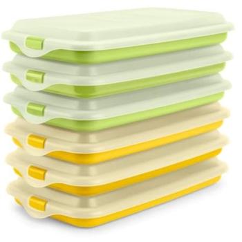 Recipientes Apilables Porta Embutidos y Alimentos Deli - Lote de 6 Amarillo y Verde, Conservación Óptima de Lonchas en Nevera, Medidas 24.8 x 14.4 x