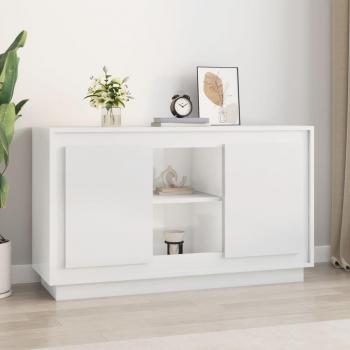 Aparador de madera contrachapada 102x35x60 cm en color blanco brillante, mueble de almacenaje para salón, buffet, armario auxiliar y armario de almacenamiento