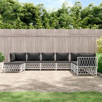 8-Piece White Steel Garden Lounge Set with Cushions