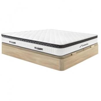 Conjunto de canapé abatible 180 x 200 cm de madera clara con colchón de muelles ensacados y topper integrado de 34 cm - COSMOPOLITAIN II