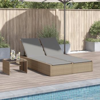 Tumbona doble con cojines ratán sintético Negro, Marrón, Gris - Sillas de Exterior Ideal para jardín, playa, piscina, terraza