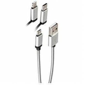 Cable de carga 3 en 1 Shiverpeaks BS14-50073 USB A, USB C/Micro-USB B/Lightning plata 1 m