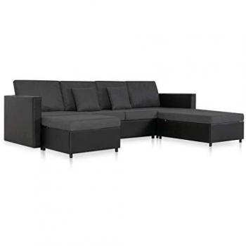 vidaXL - Sofá cama extensible de 4 plazas, piel sintética, color negro