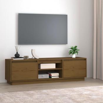 Soporte de TV de madera maciza de pino en color ámbar, dimensiones 140x35x40 cm