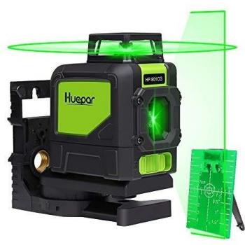 Huepar 901CG Nivel Láser 360 Verde 40m, MODO DE PULSO, Autonivelante Líneas Cruzadas, 360 Grados Líneas Vertical y 130 Grados Horizontale, con 360° Base Giratoria Magnética + Bolsa Portátil