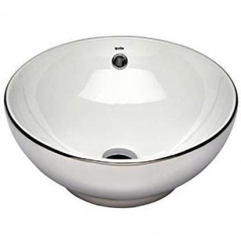 Lavabo de sobre encimera redondo, colección Bowl, 41 x 41 x 17 centímetros, color plata y blanco