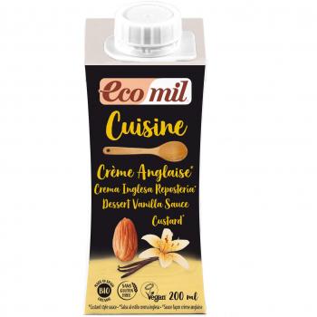 Ecomil Cusine Crema Anglaise Custard Bio 200 ml. Crema de almendra con saber a la crema inglesa. Sin lactosa, sin gluten, sin soja, sin huevo, sin proteína láctea y con bajo contenido en sal.
