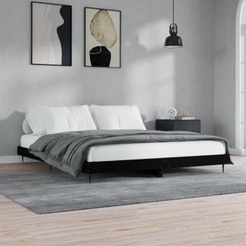Estructura de cama con LED de madera maciza negra 160x200 cm