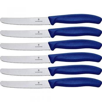 Set de 6 cuchillos serrados para tomate Victorinox Swiss Classic, hoja de 11 cm, aptos para lavavajillas, color azul