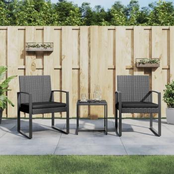 Set de Comedor Jardín 3 Piezas con Cojines de Ratán PP Gris Oscuro