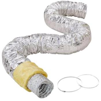 Insulated Flexible Duct 130x7620 mm with Aluminum PET Thermal Insulation and 2 Hose Clamps, Heavy-Duty Three-Layer Protection for HVAC Heating Cooling Ventilation R-4.2