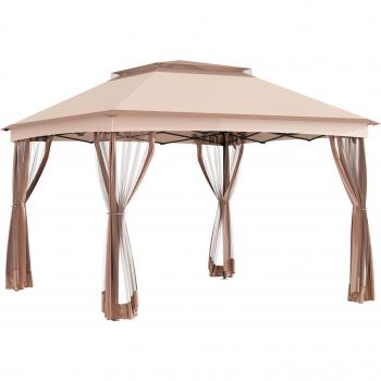 Outsunny Carpa Plegable 3.25x3.25m Gazebo Pabellón Cenador con Doble Techo Mosquitera Bolsa de Transporte Marco de Acero Tela de Poli