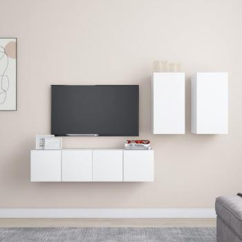 Set de muebles de salón 4 piezas madera ingeniería 60 x 30 x 30 cm, Mueble TV, Mueble Televisor, Mesa de TV, aglomerado blanco