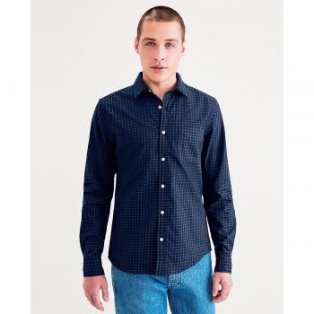 Dockers - Camisa de hombre slim fit de manga larga con mini cuadros y bolsillo en el pecho