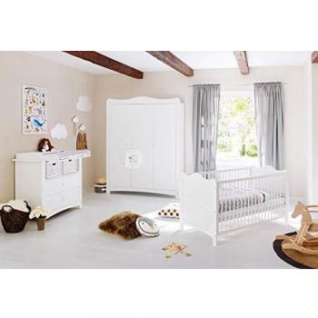 Juego de habitación infantil Florentina 3 piezas con cuna, armario de 3 puertas y cómoda cambiador, amplio y blanco