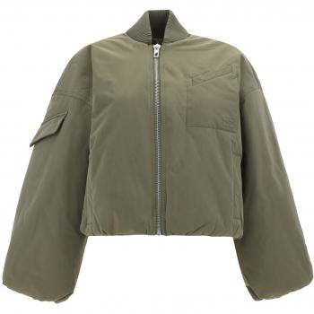 Ganni Women's Oversized Bomber Jacket in Kaki | Size XXS-XS | F9282