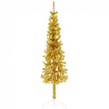 vidaXL Slim Artificial Half Christmas Tree with Stand Gold 150 cm