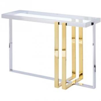 Consola Romimex Dorado Plateado Acero Inoxidable Vidrio Templado 120 x 78 x 40 cm
