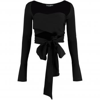 Dolce & Gabbana Women's Milano Stitch Jersey Shrug Sweater in Black | Size 40 | F26T8TFUGPO