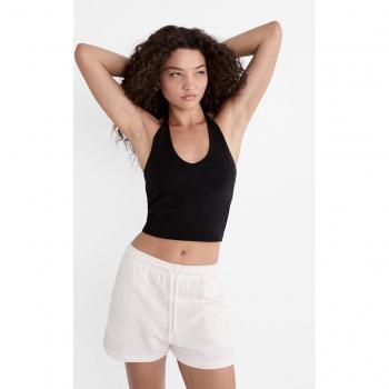 Ecru Plush Drawstring Shorts S