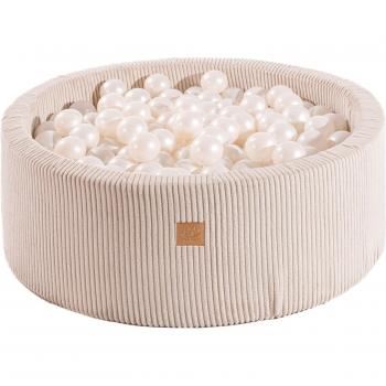 Piscina de bolas redonda MeowBaby® 90x30cm con 200 bolas, pana, crudo