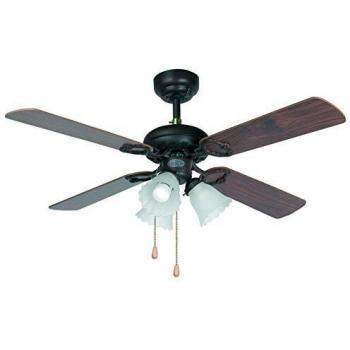 Faro Barcelona 33102 - LISBOA Ventilador de techo con luz, 60W, acero, palas de madera mdf y difusor de cristal translúcido