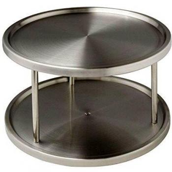 WENKO 2335100 Torre circular para armarios Duo - 2 bandejas giratorias, Acero inox, 26.5 x 15.5 Plata mate