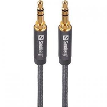 Sandberg Excellence MiniJack - Cable Audio Auxiliar de 1 m, Color Gris