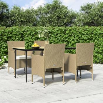 5-Piece Garden Dining Set with Beige and Black Cushions