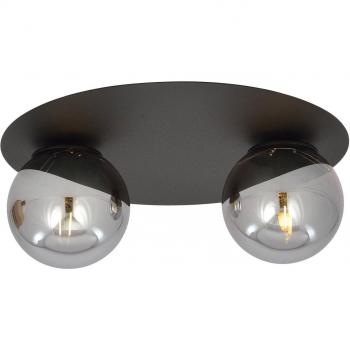 Plafón Solar EMIBIG LIGHTING, negro/grafito, 2 luces, lámpara de techo de metal y cristal negro, dimensiones h: 19 x l: 43 cm