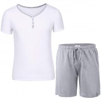 Hawiton Pijama Hombre Verano Corto de Algodón con Pantalón, Simple y Generoso