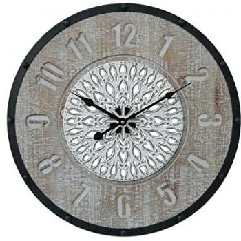 Reloj Colgante Vintage de Pared Rebecca Mobili, Estilo Retro, MDF y Metal, Diámetro 50 cm, Color Marrón y Negro