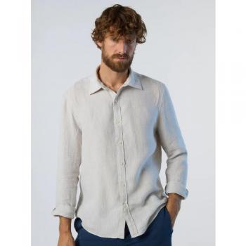 North Sails Beige Linen Embroidered Long Sleeve Casual Shirt - M