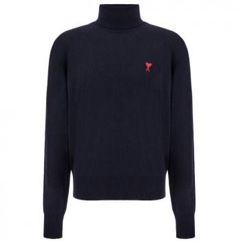 Ami Paris Men's Ami De Coeur Midnight Turtleneck Sweater in Blue | Size Medium | HKS411KN0025