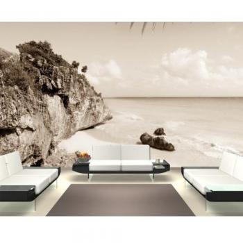 Bilderdepot24 Autoadhesivo Fotomural Playa ideal en Tulum - México - sephia 420x270 cm - papel pintado - Fototapete - la fabricación made in Germany!