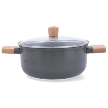 Cacerola Bidasoa MIA de Aluminio Prensado 24CM con Tapa, Mango Ergonómico, 2 Capas Antiadherentes, Apta para Vitrocerámica e Inducción, Fácil de