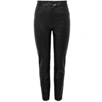Pantalones Only Emily Cintura Alta Straight Tobillero Imitación Cuero Negro L
