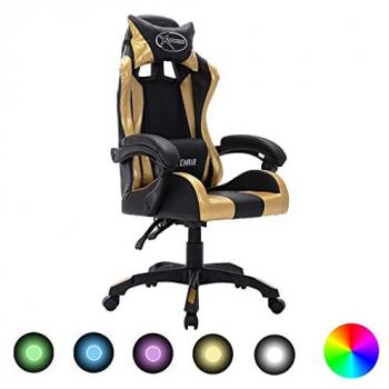 Silla Gaming con Luces LED RGB Cuero Sintético Dorado y Negro