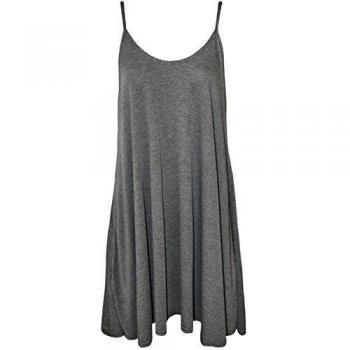 WearAll - Mujeres Tallas Grandes llanura Abocinado Corto Mini Vestido Top - Gris Oscuro - 52-54