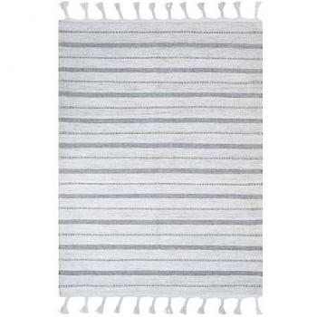 Alfombra de Área Blanco Crema Gris 140 x 200 cm Patrón a Rayas de Plástico Reciclado