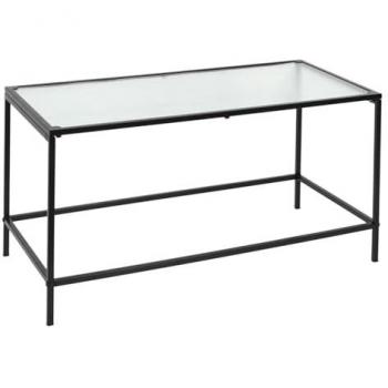 Mesa Auxiliar Moderna 80x40x40 cm - Cristal Texturado Rosa y Metal Negro