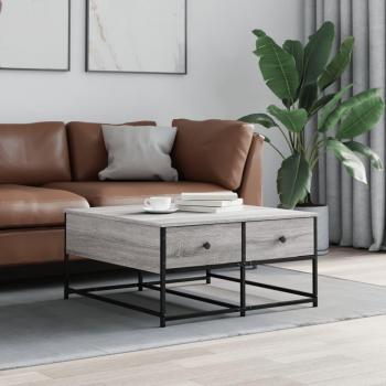 Mesa de centro de madera de ingeniería 80x80x40 cm en color negro, roble sonoma y roble ahumado, apta para salón o comedor, también conocida como mesita auxiliar o mesa de café